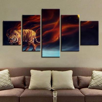 Magic Flame Tiger 5 Piece HD Multi Panel Canvas Wall Art Frame-Original Frame