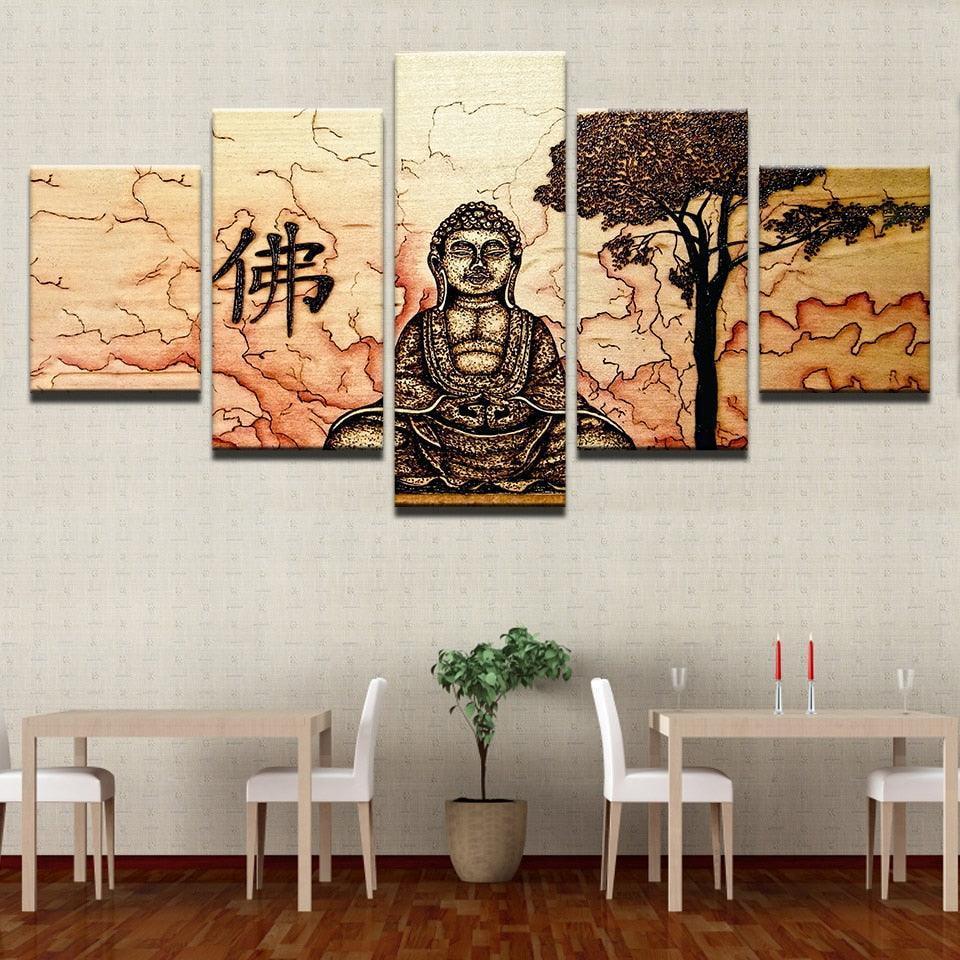 Buddha Zen 5 Piece HD Multi Panel Canvas Wall Art Frame-Original Frame
