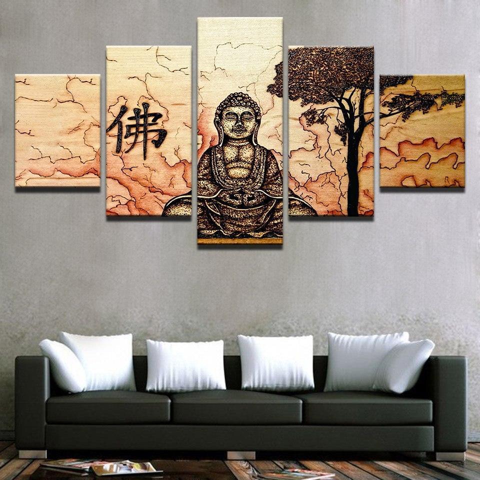 Buddha Zen 5 Piece HD Multi Panel Canvas Wall Art Frame-Original Frame