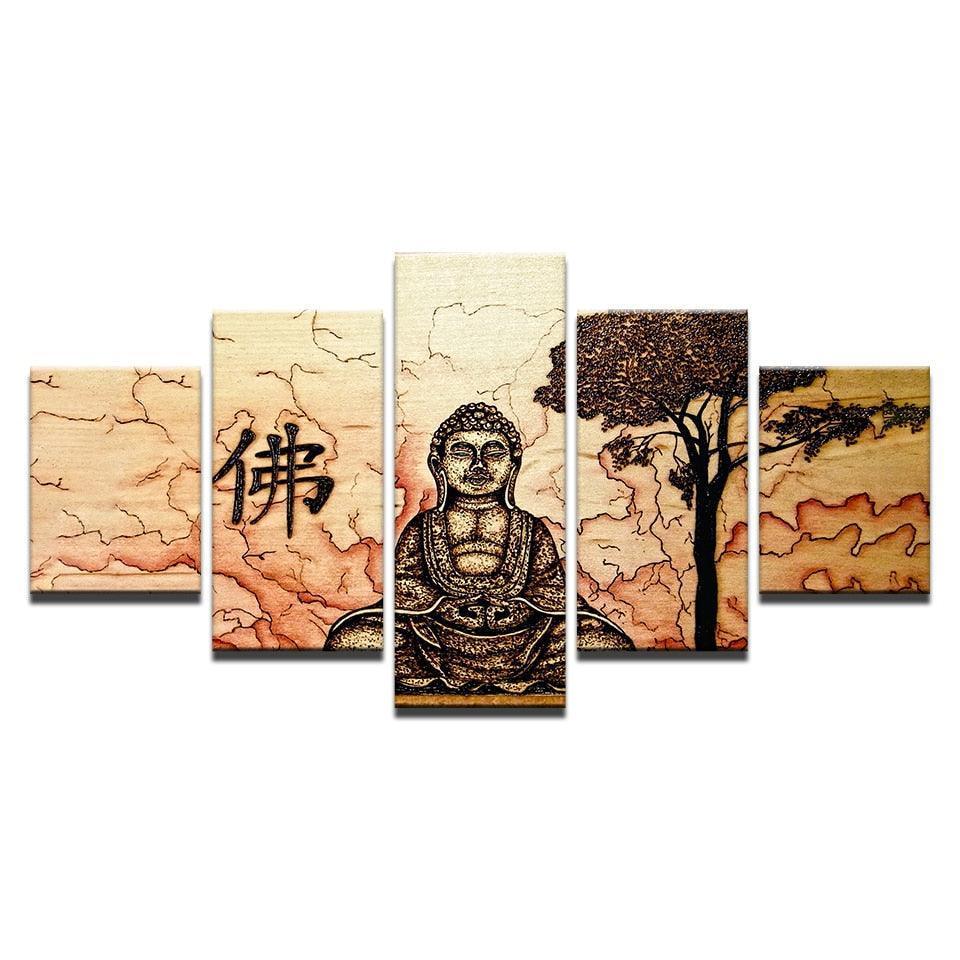 Buddha Zen 5 Piece HD Multi Panel Canvas Wall Art Frame-Original Frame