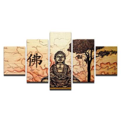 Buddha Zen 5 Piece HD Multi Panel Canvas Wall Art Frame-Original Frame