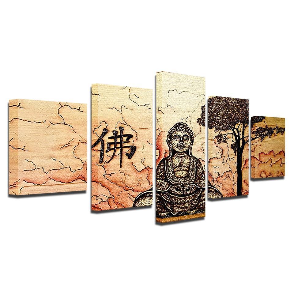 Buddha Zen 5 Piece HD Multi Panel Canvas Wall Art Frame-Original Frame