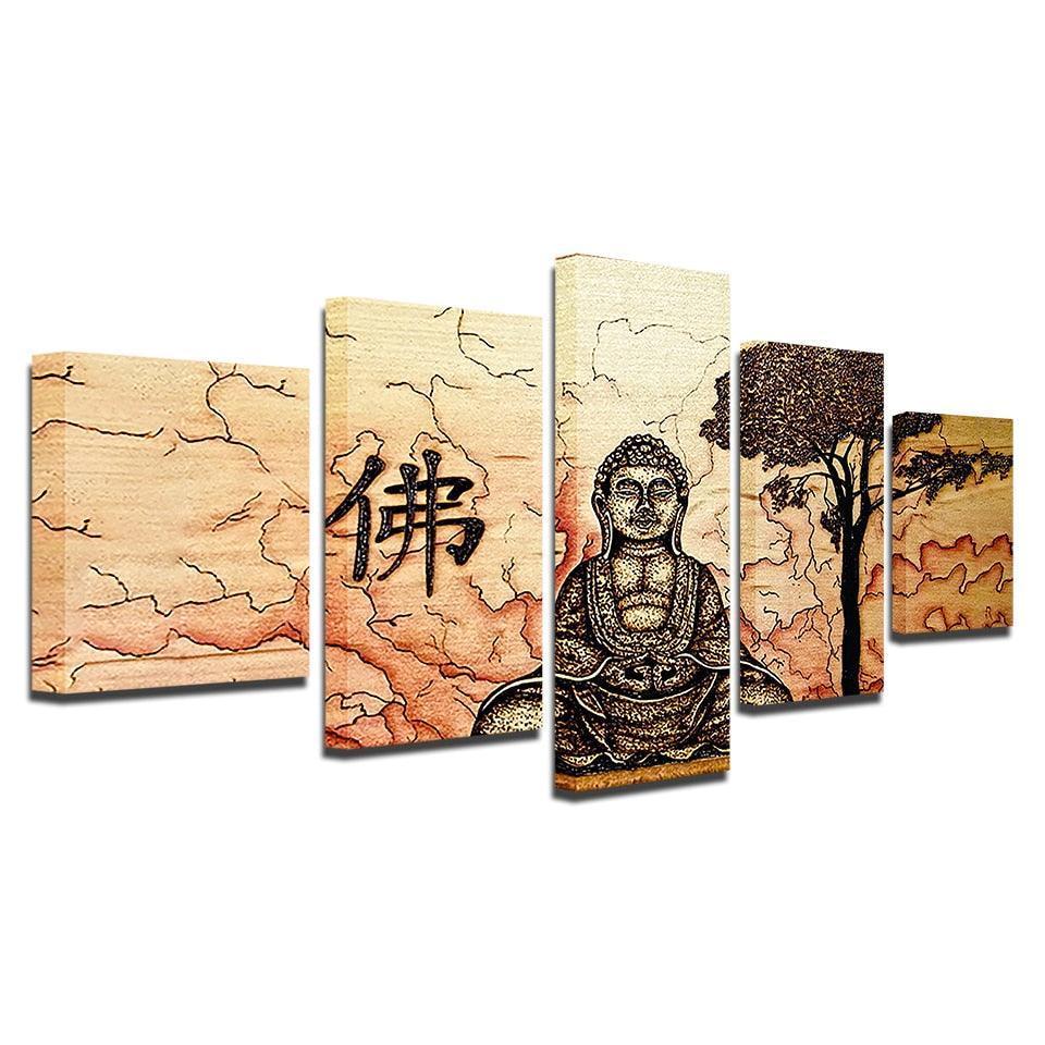 Buddha Zen 5 Piece HD Multi Panel Canvas Wall Art Frame-Original Frame