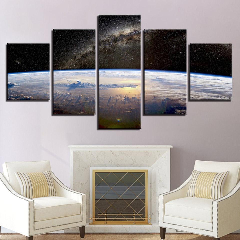 Space Planet Horizon 5 Piece HD Multi Panel Canvas Wall Art Frame-Original Frame
