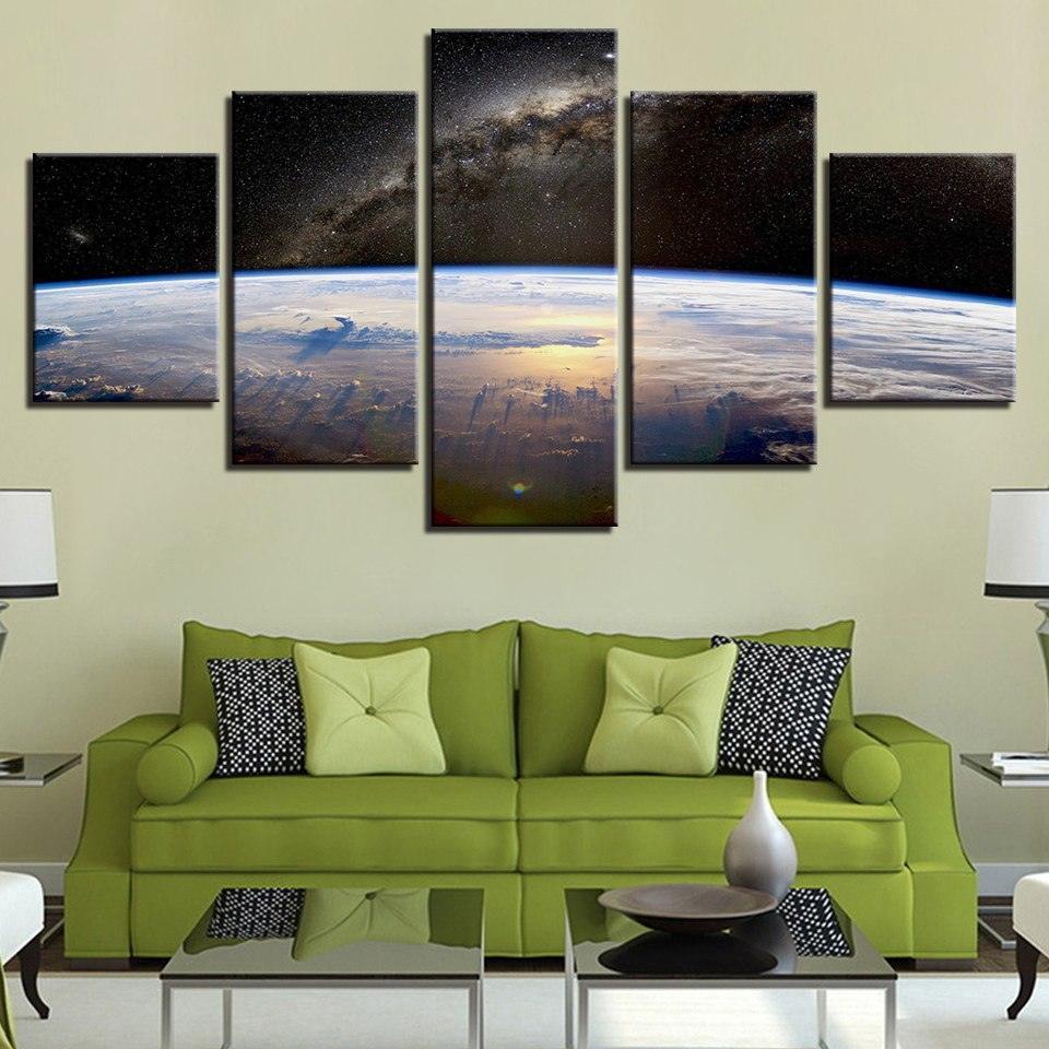Space Planet Horizon 5 Piece HD Multi Panel Canvas Wall Art Frame-Original Frame