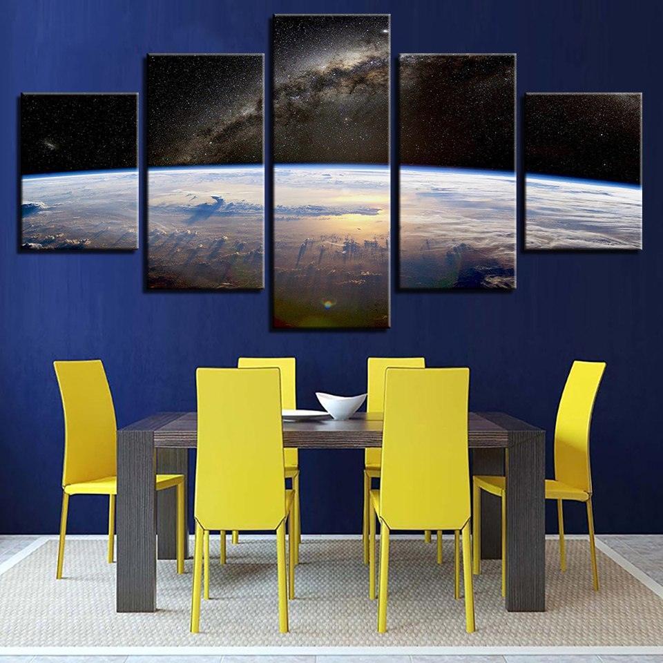 Space Planet Horizon 5 Piece HD Multi Panel Canvas Wall Art Frame-Original Frame