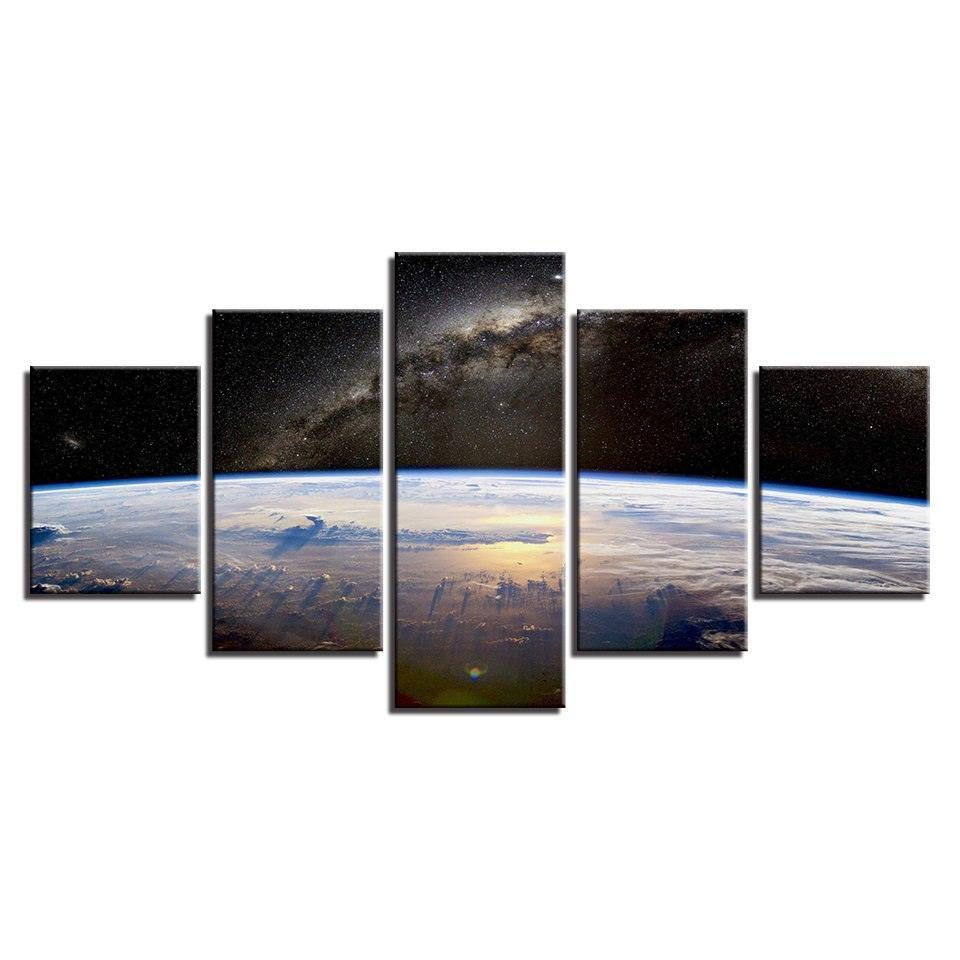 Space Planet Horizon 5 Piece HD Multi Panel Canvas Wall Art Frame-Original Frame