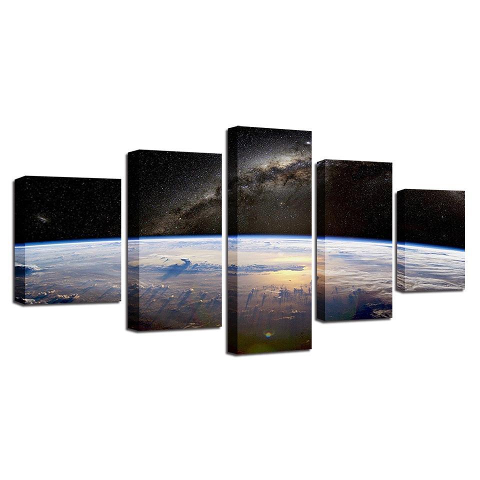 Space Planet Horizon 5 Piece HD Multi Panel Canvas Wall Art Frame-Original Frame