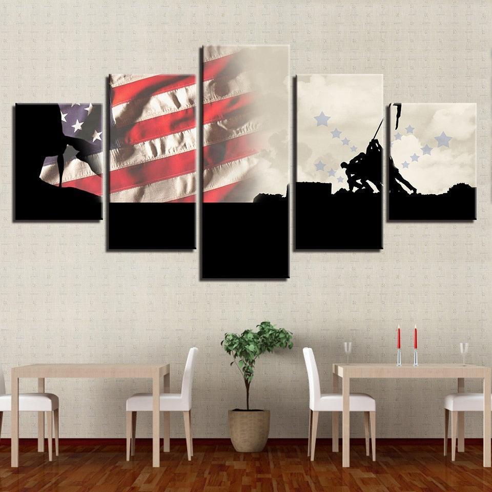 Military American Flag 5 Piece HD Multi Panel Canvas Wall Art Frame-Original Frame