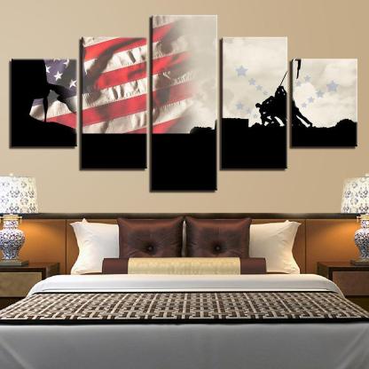Military American Flag 5 Piece HD Multi Panel Canvas Wall Art Frame-Original Frame