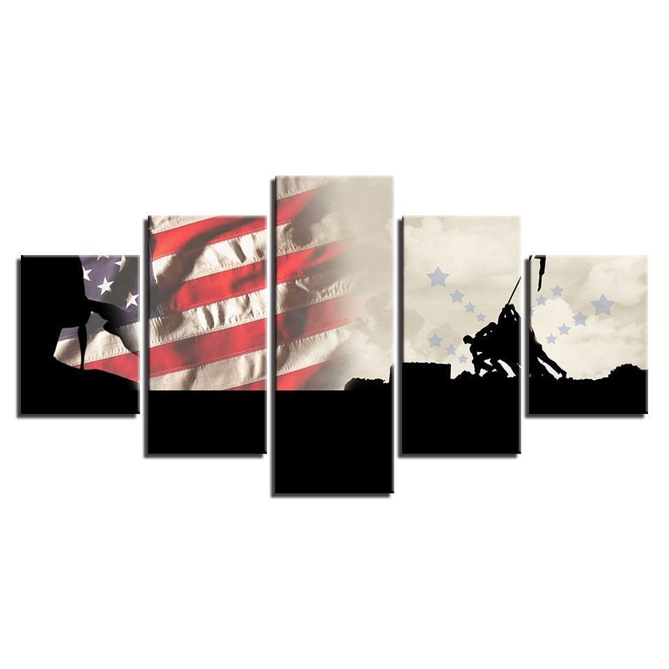 Military American Flag 5 Piece HD Multi Panel Canvas Wall Art Frame-Original Frame