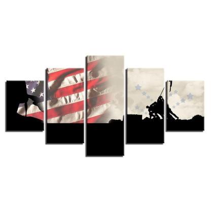 Military American Flag 5 Piece HD Multi Panel Canvas Wall Art Frame-Original Frame