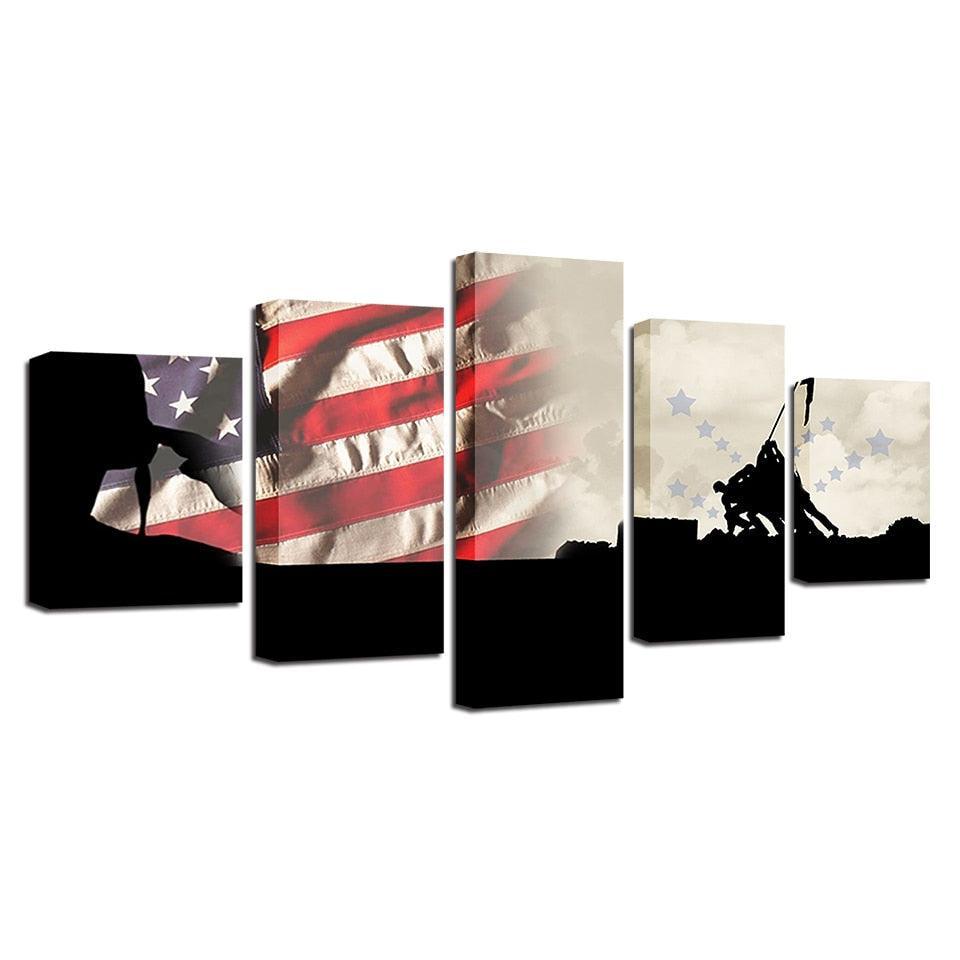Military American Flag 5 Piece HD Multi Panel Canvas Wall Art Frame-Original Frame
