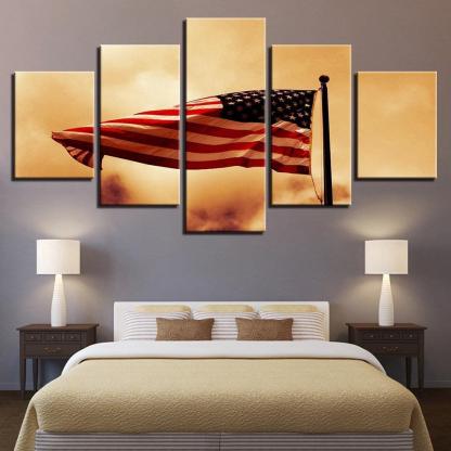 Retro American Flag 5 Piece HD Multi Panel Canvas Wall Art Frame-Original Frame