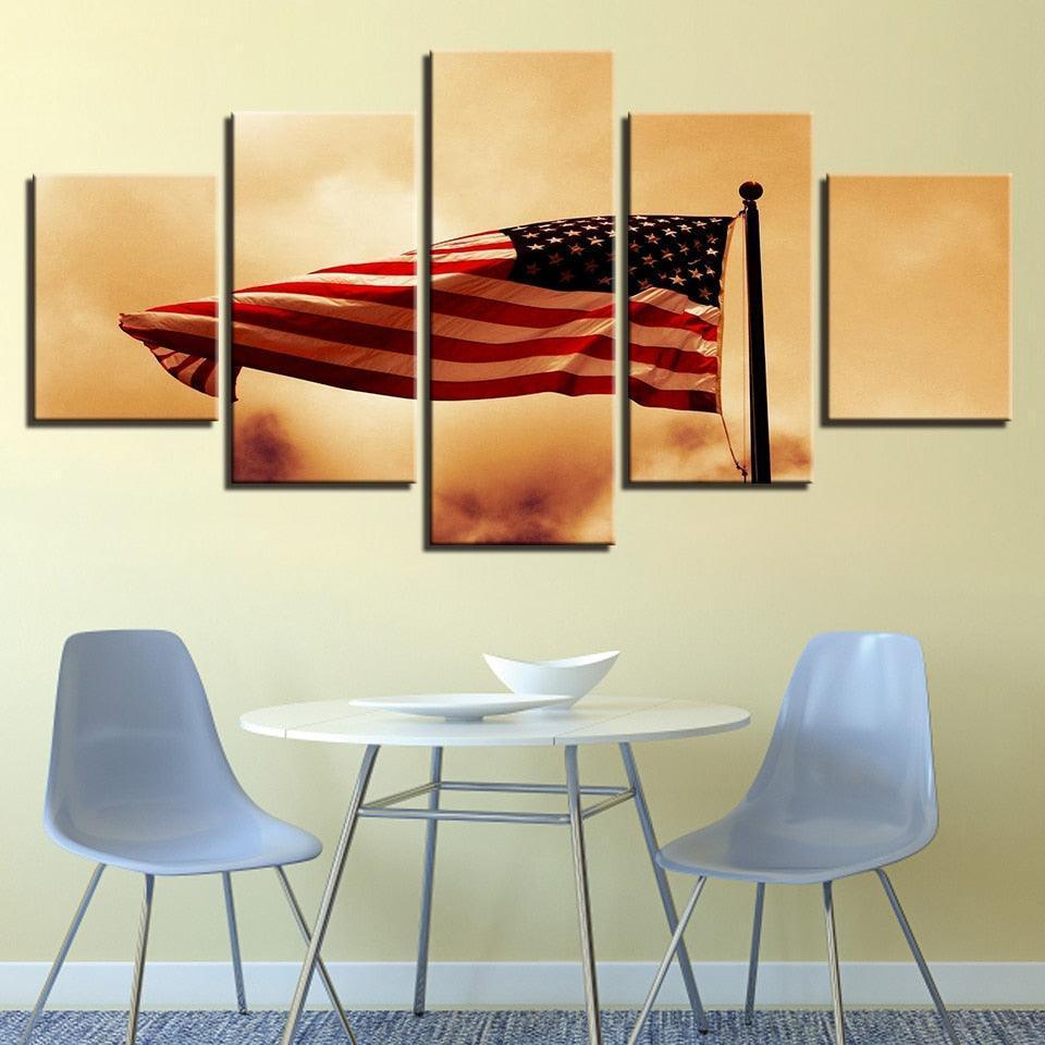 Retro American Flag 5 Piece HD Multi Panel Canvas Wall Art Frame-Original Frame