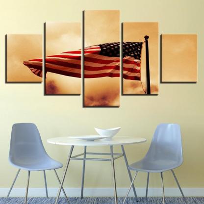 Retro American Flag 5 Piece HD Multi Panel Canvas Wall Art Frame-Original Frame