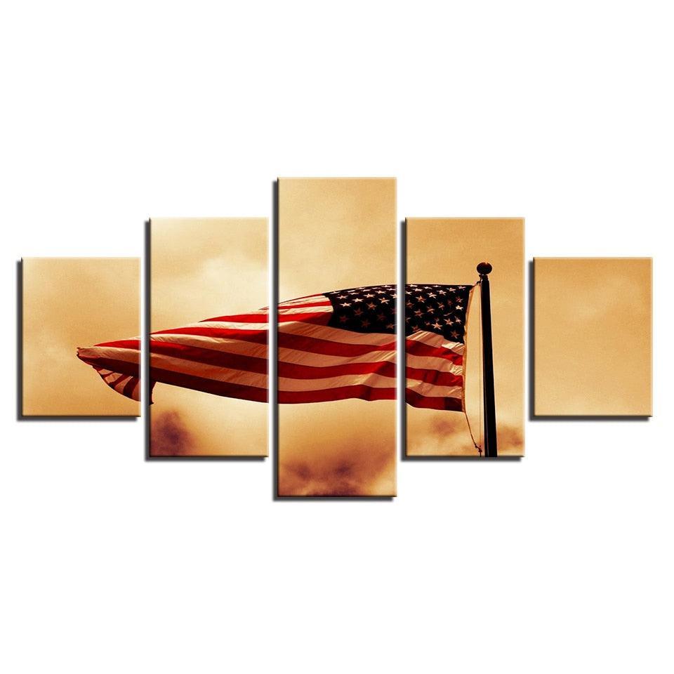 Retro American Flag 5 Piece HD Multi Panel Canvas Wall Art Frame-Original Frame
