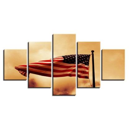 Retro American Flag 5 Piece HD Multi Panel Canvas Wall Art Frame-Original Frame
