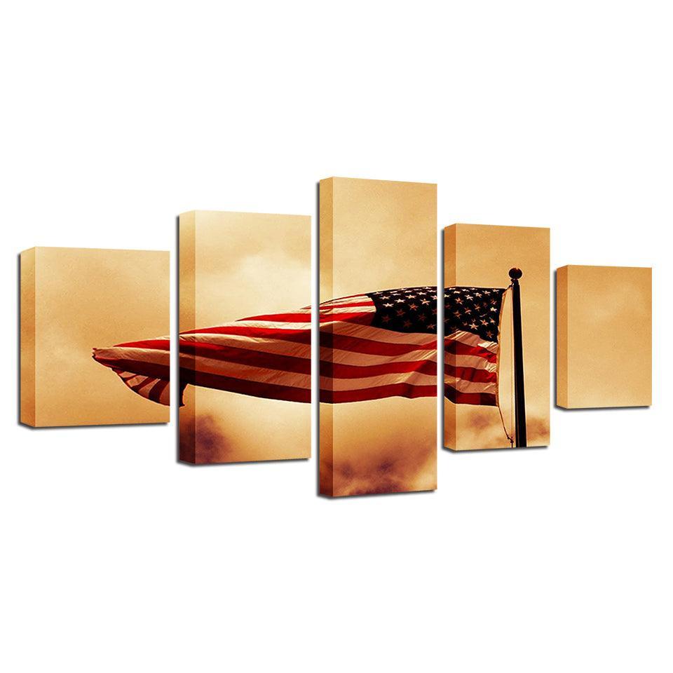 Retro American Flag 5 Piece HD Multi Panel Canvas Wall Art Frame-Original Frame