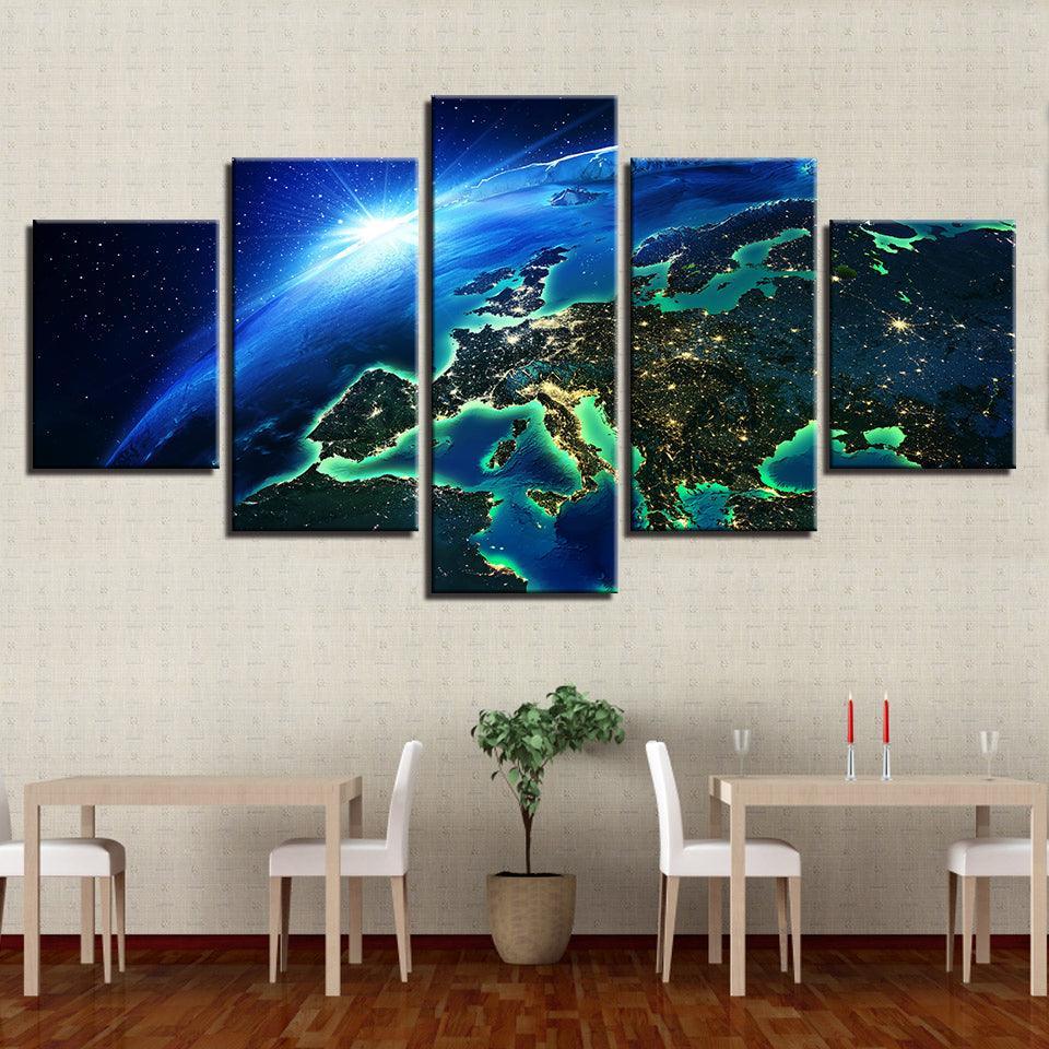 Blue Earth Space 5 Piece HD Multi Panel Canvas Wall Art Frame-Original Frame