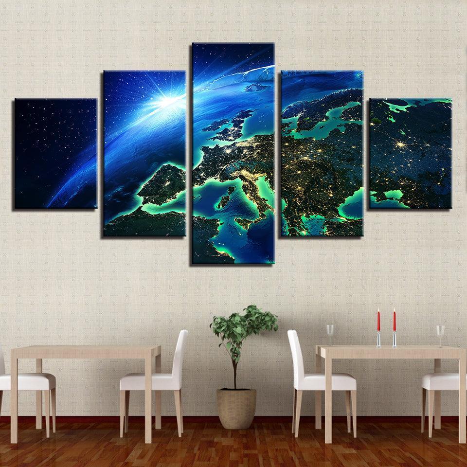 Blue Earth Space 5 Piece HD Multi Panel Canvas Wall Art Frame-Original Frame