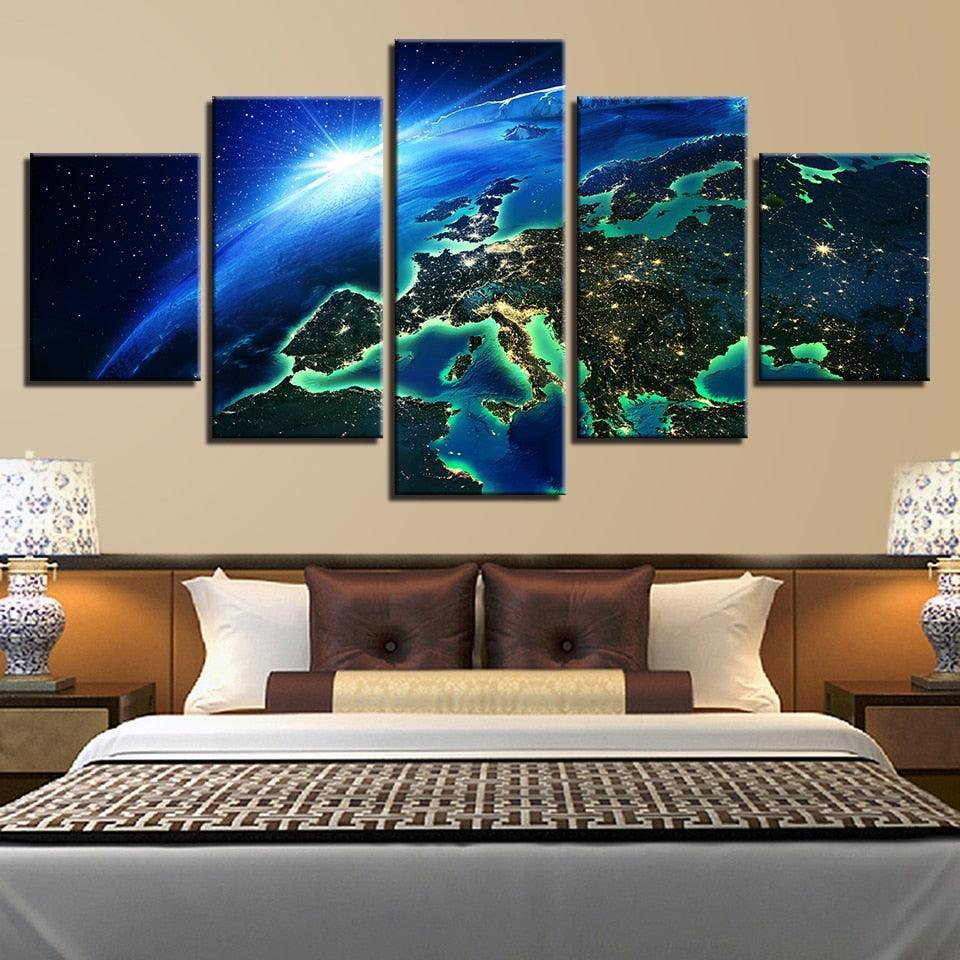 Blue Earth Space 5 Piece HD Multi Panel Canvas Wall Art Frame-Original Frame