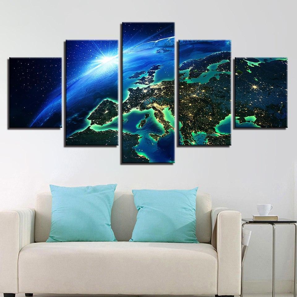 Blue Earth Space 5 Piece HD Multi Panel Canvas Wall Art Frame-Original Frame