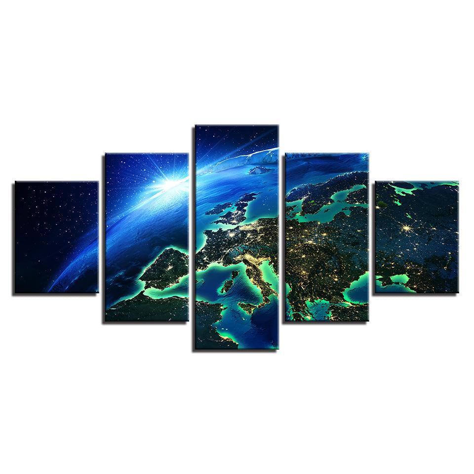 Blue Earth Space 5 Piece HD Multi Panel Canvas Wall Art Frame-Original Frame