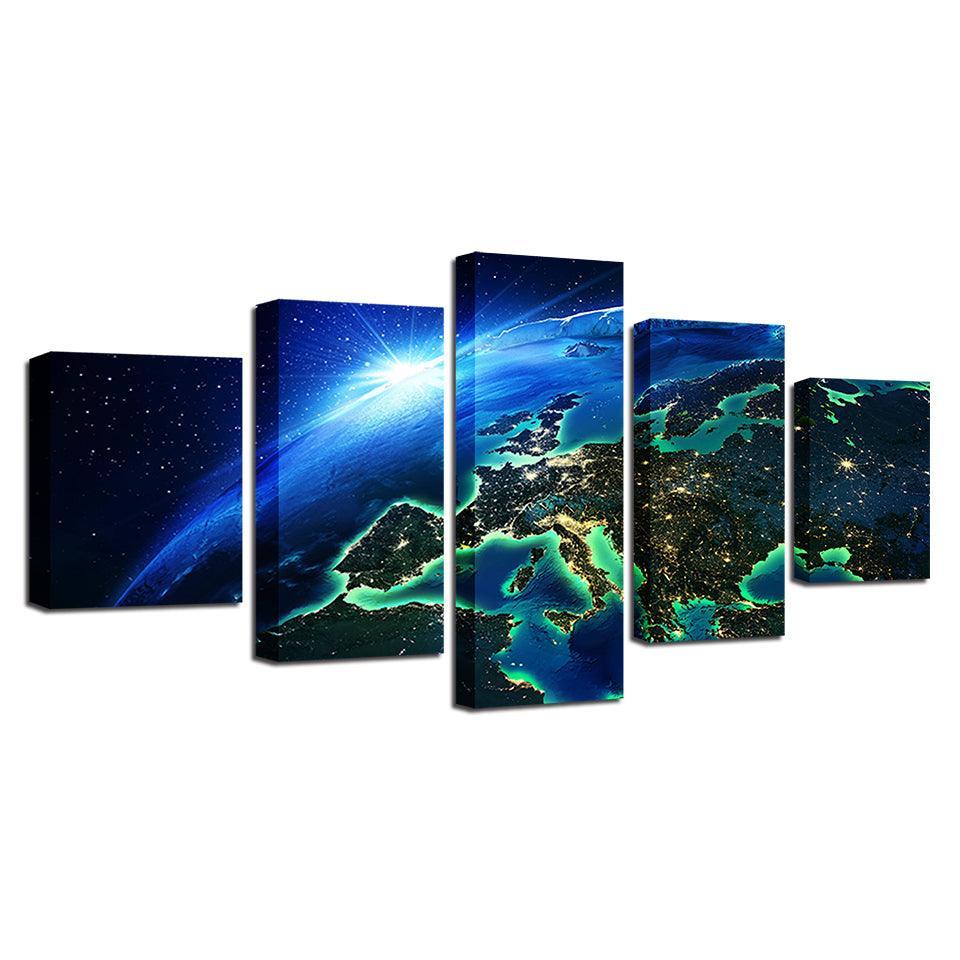 Blue Earth Space 5 Piece HD Multi Panel Canvas Wall Art Frame-Original Frame