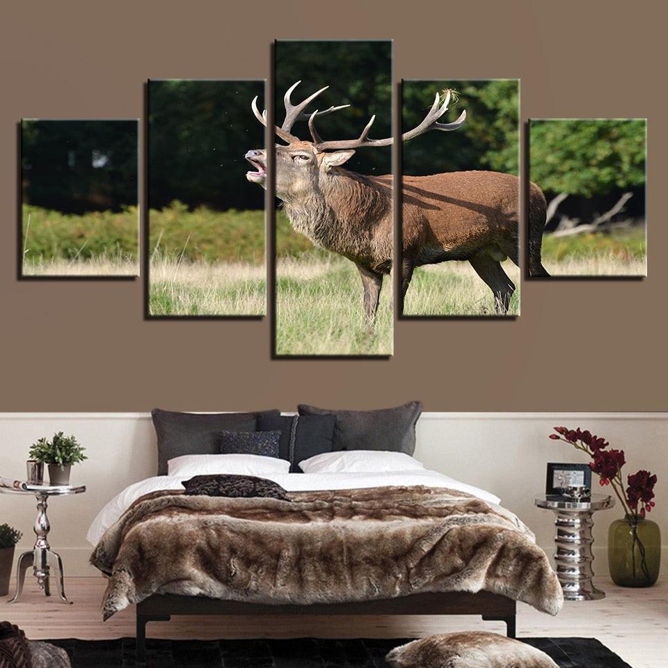 Forest Steppe Deer 5 Piece HD Multi Panel Canvas Wall Art Frame-Original Frame