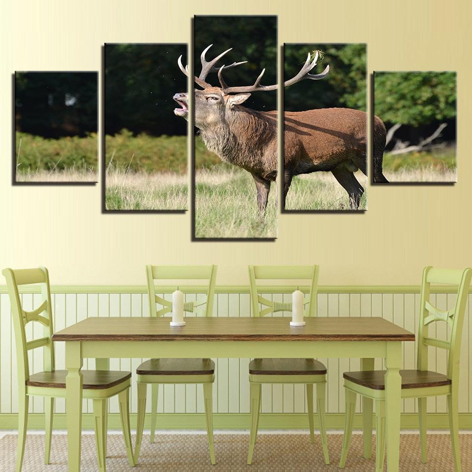 Forest Steppe Deer 5 Piece HD Multi Panel Canvas Wall Art Frame-Original Frame