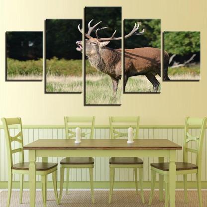 Forest Steppe Deer 5 Piece HD Multi Panel Canvas Wall Art Frame-Original Frame