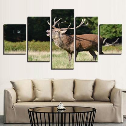 Forest Steppe Deer 5 Piece HD Multi Panel Canvas Wall Art Frame-Original Frame