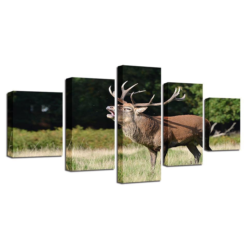 Forest Steppe Deer 5 Piece HD Multi Panel Canvas Wall Art Frame-Original Frame