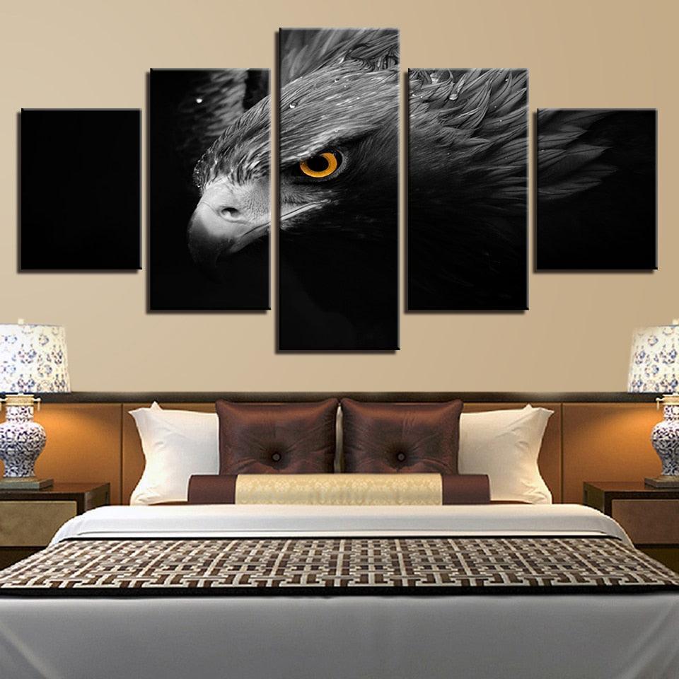 Gray Eagle Crow 5 Piece HD Multi Panel Canvas Wall Art Frame-Original Frame