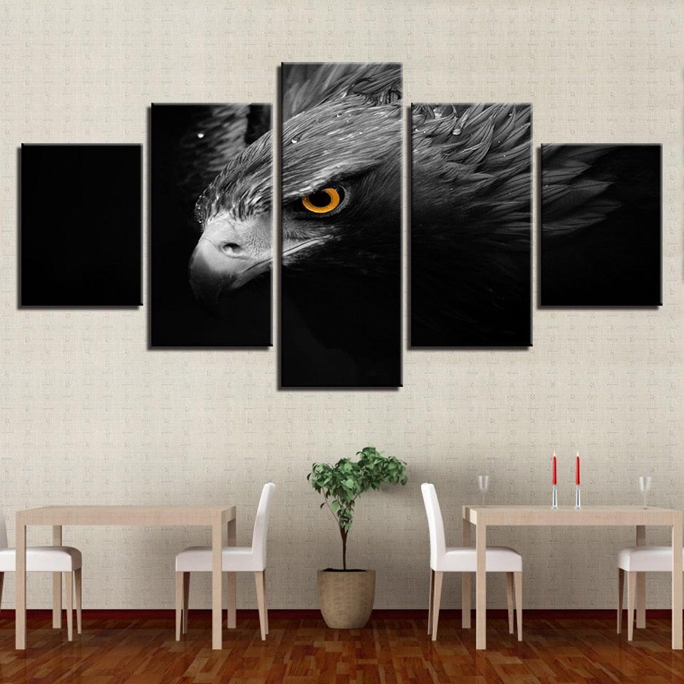 Gray Eagle Crow 5 Piece HD Multi Panel Canvas Wall Art Frame-Original Frame