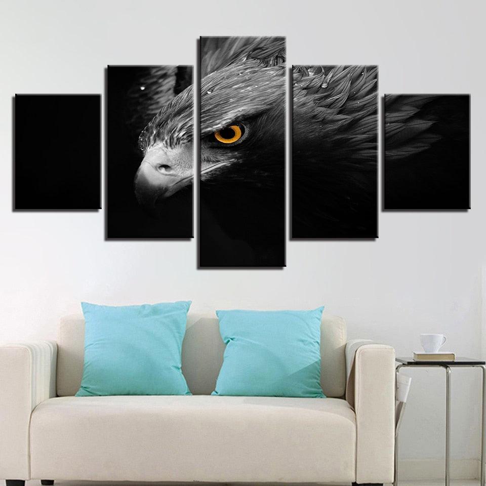 Gray Eagle Crow 5 Piece HD Multi Panel Canvas Wall Art Frame-Original Frame