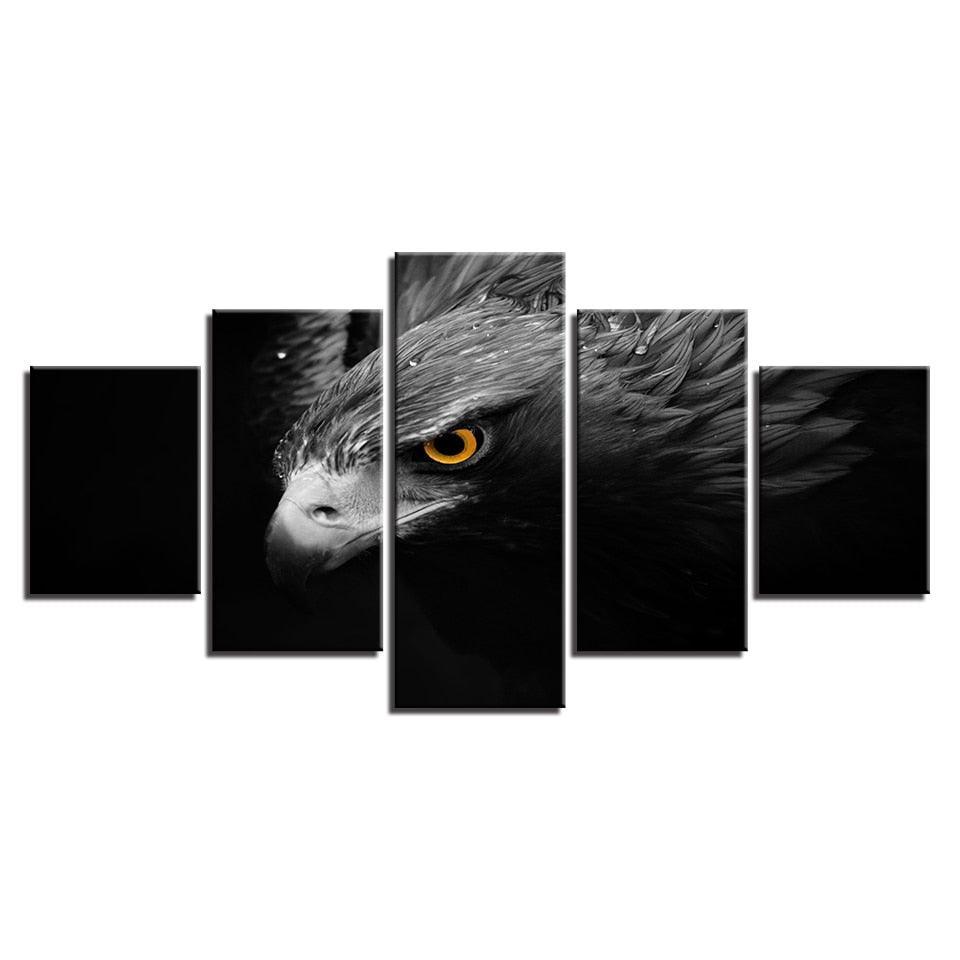 Gray Eagle Crow 5 Piece HD Multi Panel Canvas Wall Art Frame-Original Frame