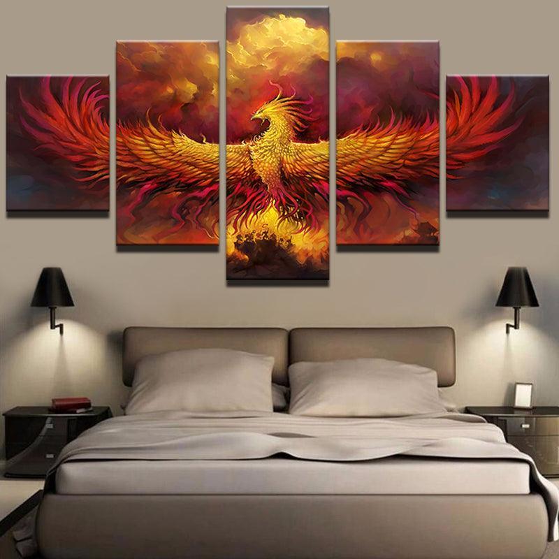 Fire Phoenix 5 Piece HD Multi Panel Canvas Wall Art Frame-Original Frame