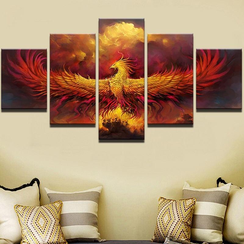 Fire Phoenix 5 Piece HD Multi Panel Canvas Wall Art Frame-Original Frame
