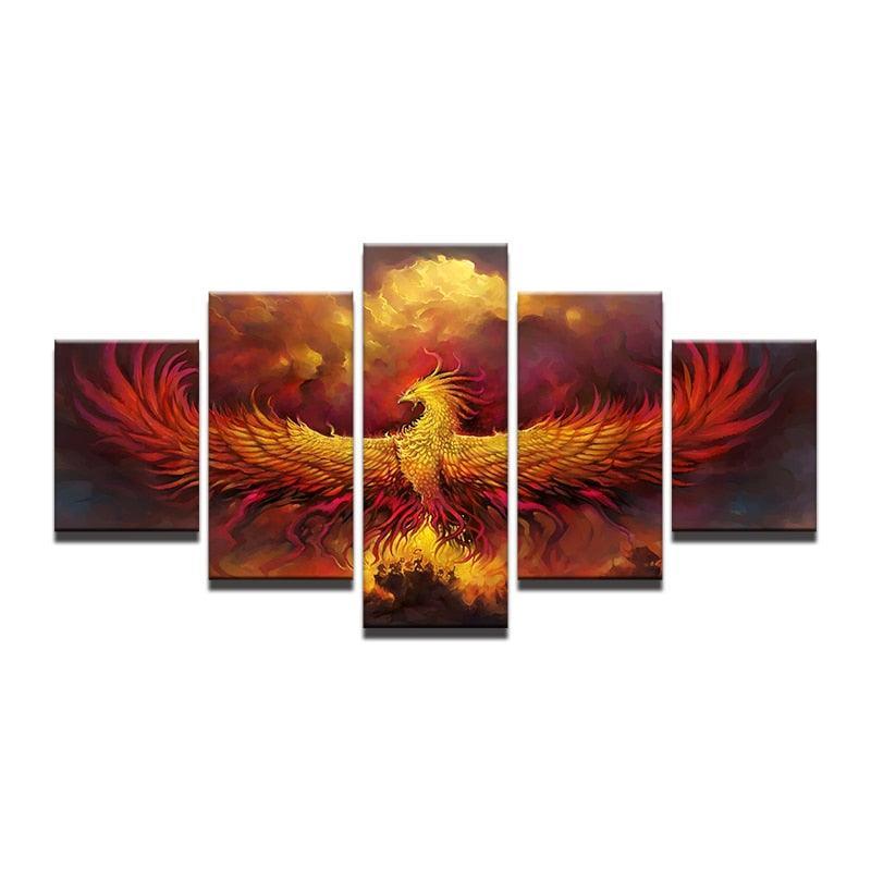 Fire Phoenix 5 Piece HD Multi Panel Canvas Wall Art Frame-Original Frame