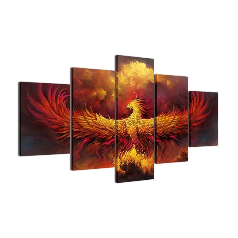 Fire Phoenix 5 Piece HD Multi Panel Canvas Wall Art Frame-Original Frame
