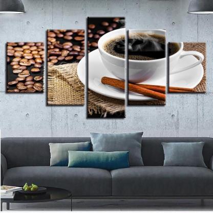 Coffee Afternoon 5 Piece HD Multi Panel Canvas Wall Art Frame-Original Frame