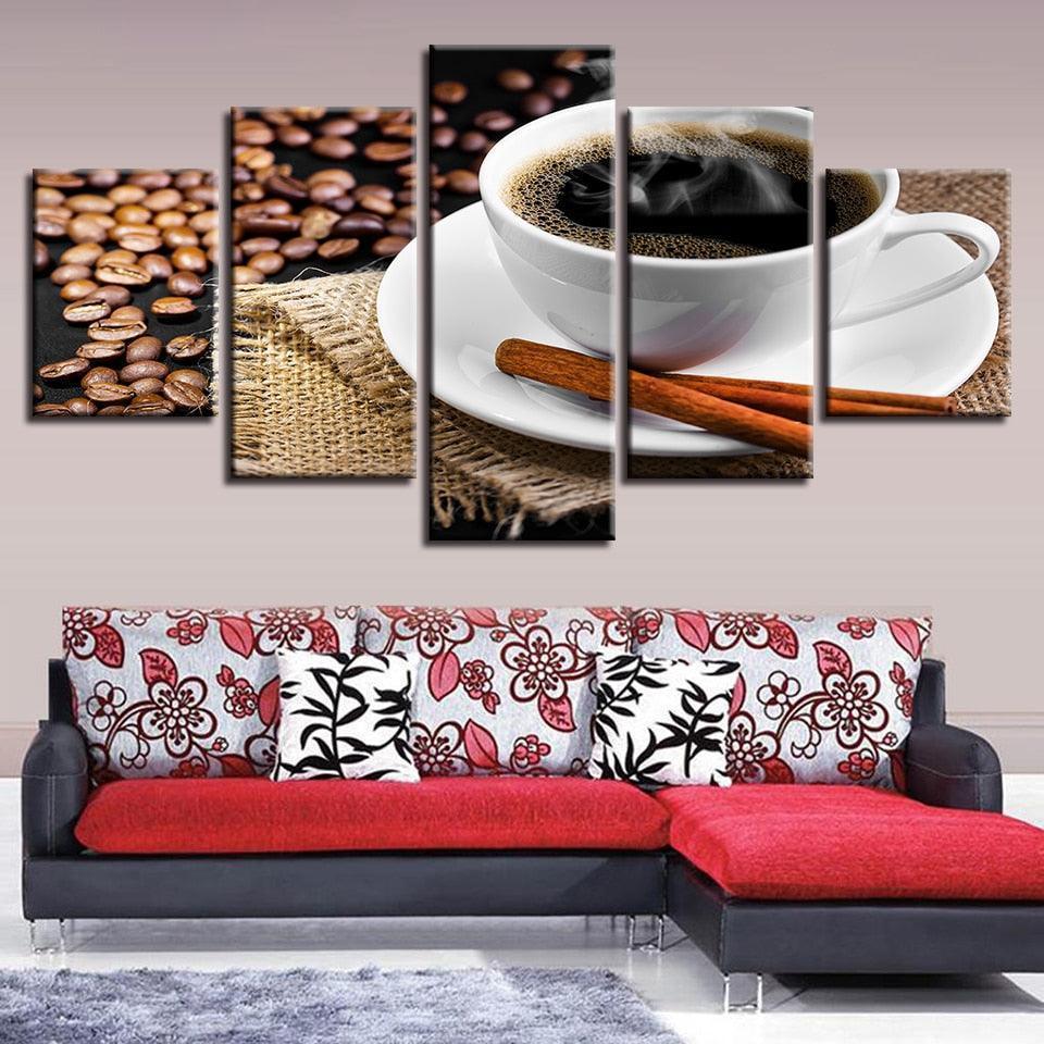 Coffee Afternoon 5 Piece HD Multi Panel Canvas Wall Art Frame-Original Frame