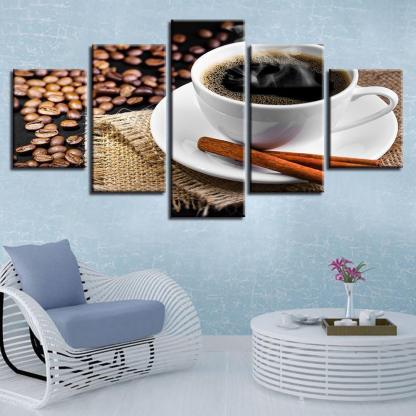 Coffee Afternoon 5 Piece HD Multi Panel Canvas Wall Art Frame-Original Frame