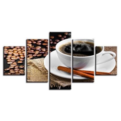 Coffee Afternoon 5 Piece HD Multi Panel Canvas Wall Art Frame-Original Frame