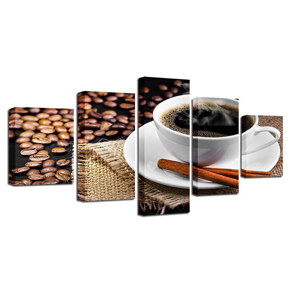 Coffee Afternoon 5 Piece HD Multi Panel Canvas Wall Art Frame-Original Frame