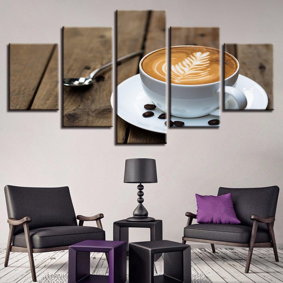 Coffee Art Painting 5 Piece HD Multi Panel Canvas Wall Art Frame-Original Frame