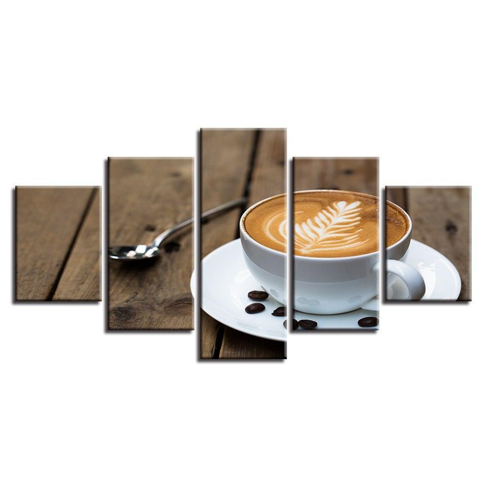 Coffee Art Painting 5 Piece HD Multi Panel Canvas Wall Art Frame-Original Frame