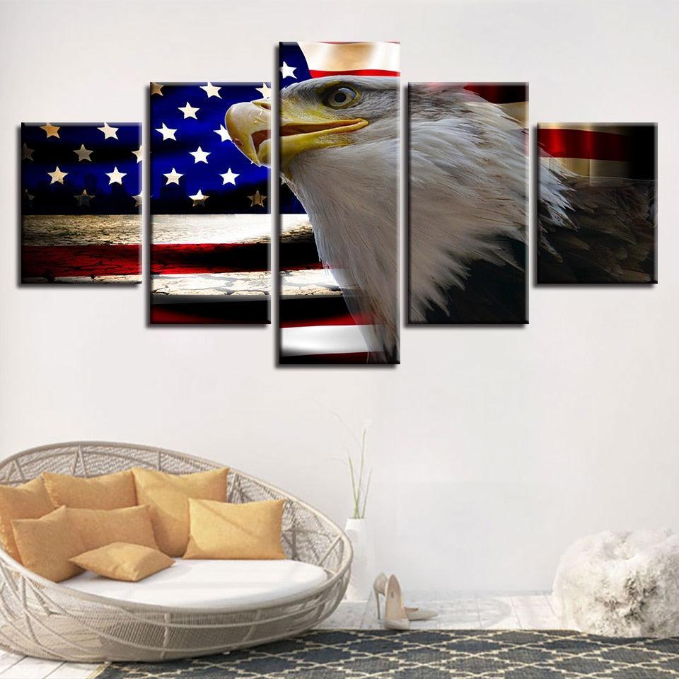 American Flag And Eagle 5 Piece HD Multi Panel Canvas Wall Art Frame-Original Frame